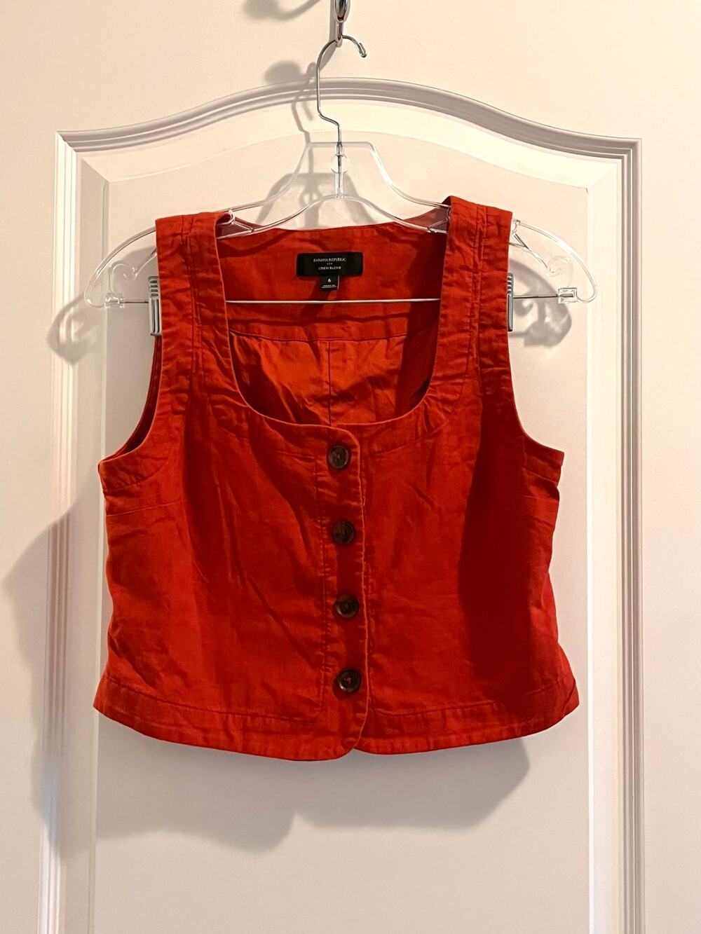 Banana Republic Crooped Linen Vest SZ 6 in orange red